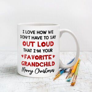 🎄 Funny "I'm Your Favorite Grandchild" Christmas Mug - 11oz White